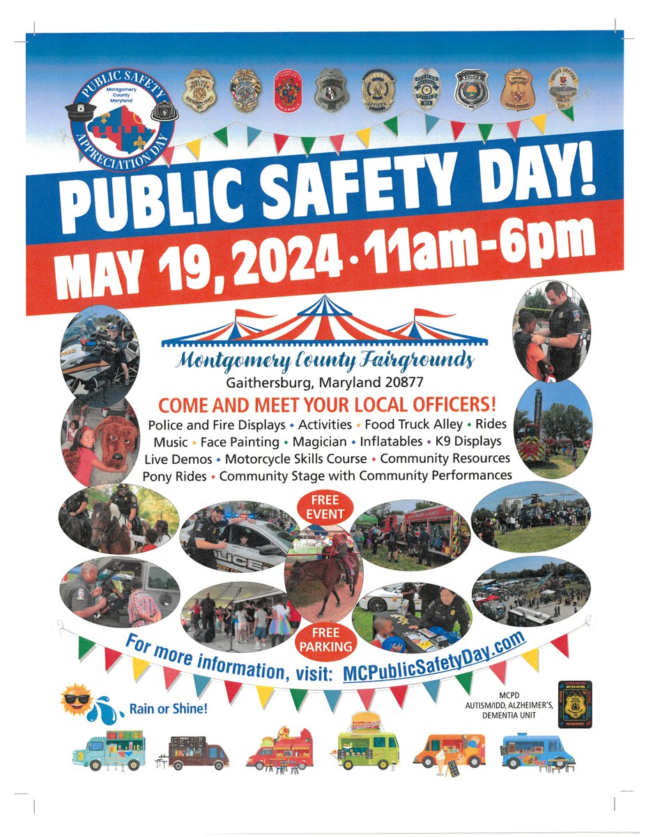 🚒Don't miss the @MontgomeryCoMD Public Safety Appreciation Day this Sunday!
🚌@RideOnMCT will be offering #FREE shuttles from Wheaton Mall and the Germantown Transit Center.
🚔Event🔗tinyurl.com/mrcnh4kk
@mcfrsPIO @mcpnews @mcpdChief @mcfrs #montgomerycountymd #weekend
