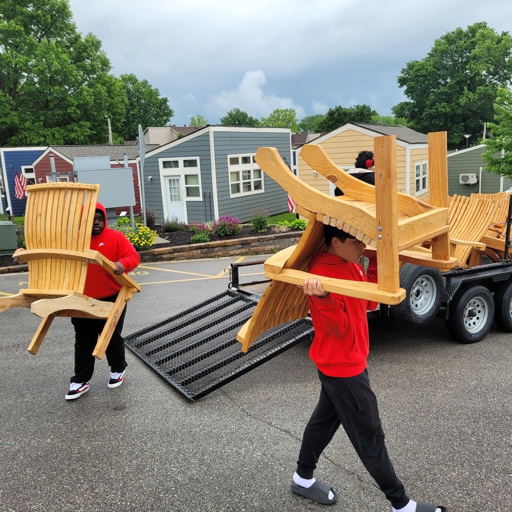 Center High School Advanced Woodshop class is delivering 20 Adirondack chairs to Veterans Community Project. #realworldlearning.