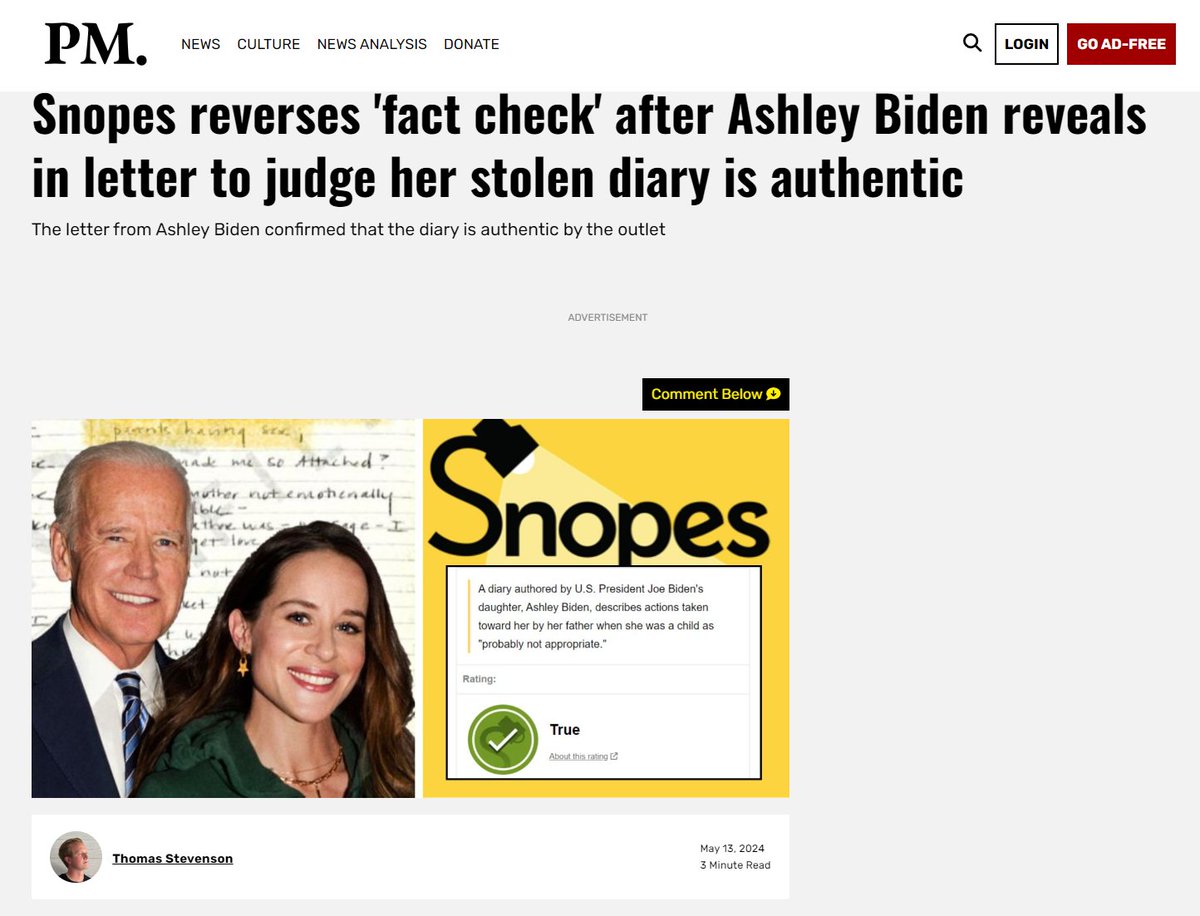 This! 👇🏻🧐Well that certainly didn't take long! 🔥 
#NCSWIC #AshleyBidenDiary #CreepyUncleJoe
thepostmillennial.com/snopes-reverse…