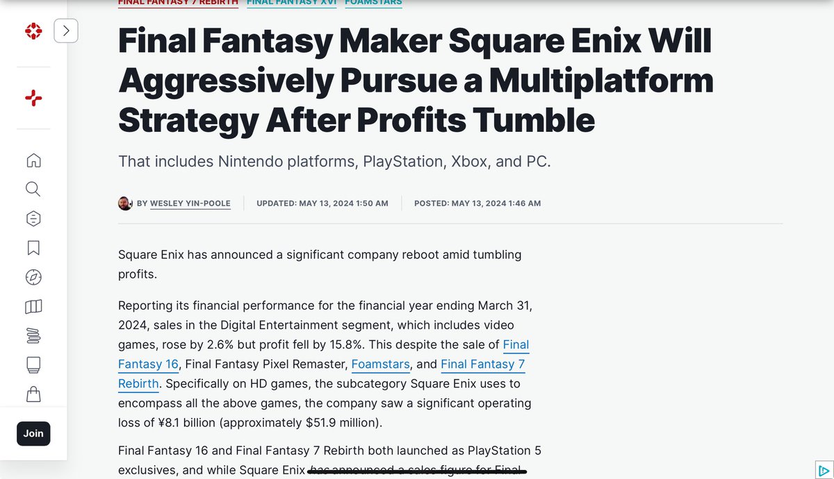 Sony and @Playstation continue to LOSE alongside Xbox last SQUARE-ENIX DUMPS SONY exclusivity. 

@SquareEnix profits dropped over 15% and they are going muti-platform.

The entire console industry is hurting.

Here’s what you can expect:

- More bloodbath at Microsoft as they