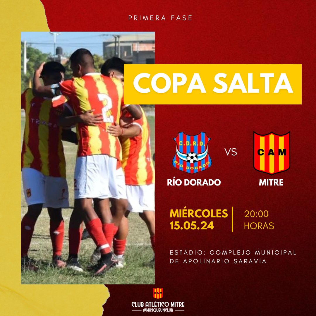 #CopaSalta | Primera Fase

🆚️ Río Dorado (A. Saravia)
🗓 Miércoles 15
⏰️ 20:00 hs
📍Estadio Complejo Municipal de Apolinario Saravia

#VamosCiclon #MasQueUnclub❤️💛