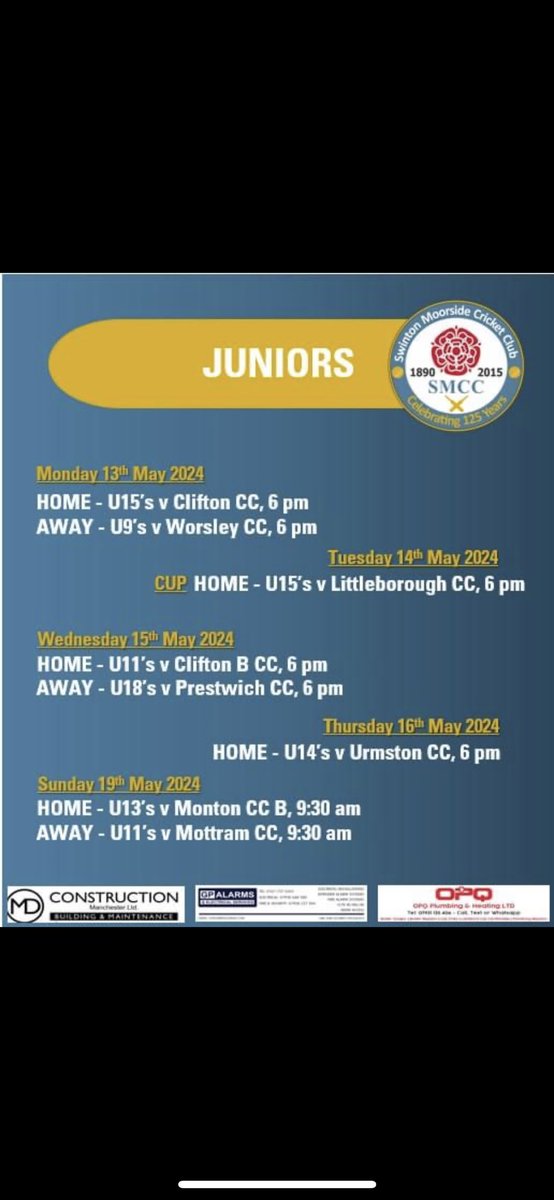 This weeks junior fixtures..🏏🏏