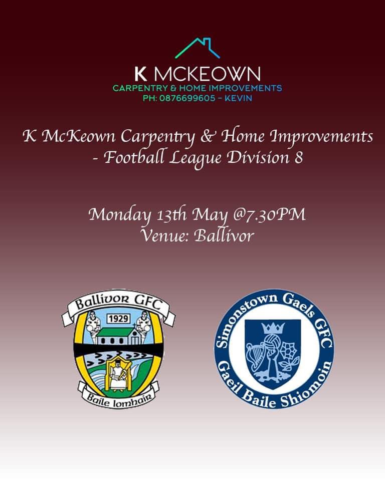 Two home games for the club this evening. As there was a clash with times, Killyon have kindly agreed to host our Minor footballers as they get their league campaign underway. Meanwhile, in Ballivor, our second will look to keep building momentum after a draw and a win last week.
