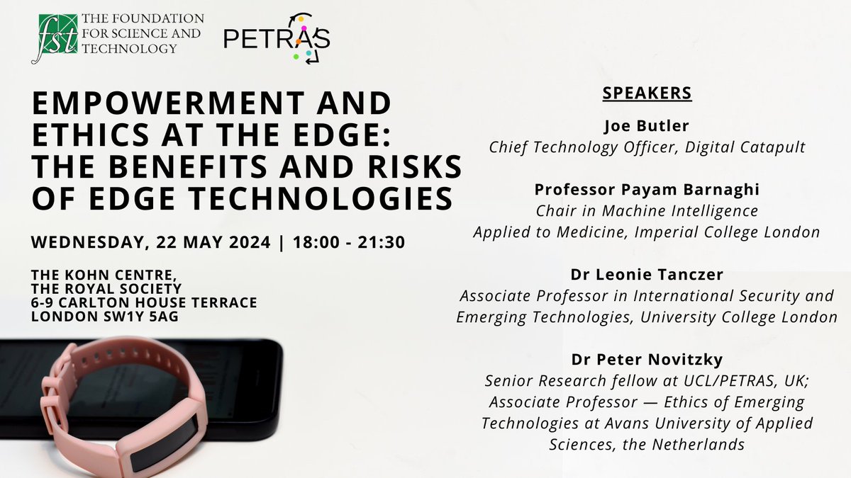 Join expert speakers Joe Butler (@DigiCatNETV), Prof @PBarnaghi (@imperialcollege), Dr @leotanczt and Dr Peter Novitzky (@ucl) in discussing the good, the bad and the risks of #EdgeTechnologies @royalsociety. ✍️Sign up to attend in person or online: foundation.org.uk/Events/2024/Em…