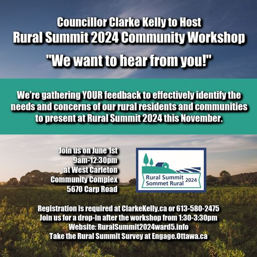 Just a reminder to those who are planning to attend my office’s Rural Summit Workshop on June 1st, 2024. Everyone is welcome. And to help us prepare for numbers, we’d very much appreciate if you could register for this event at the following link: clarkekelly.ca/event-list