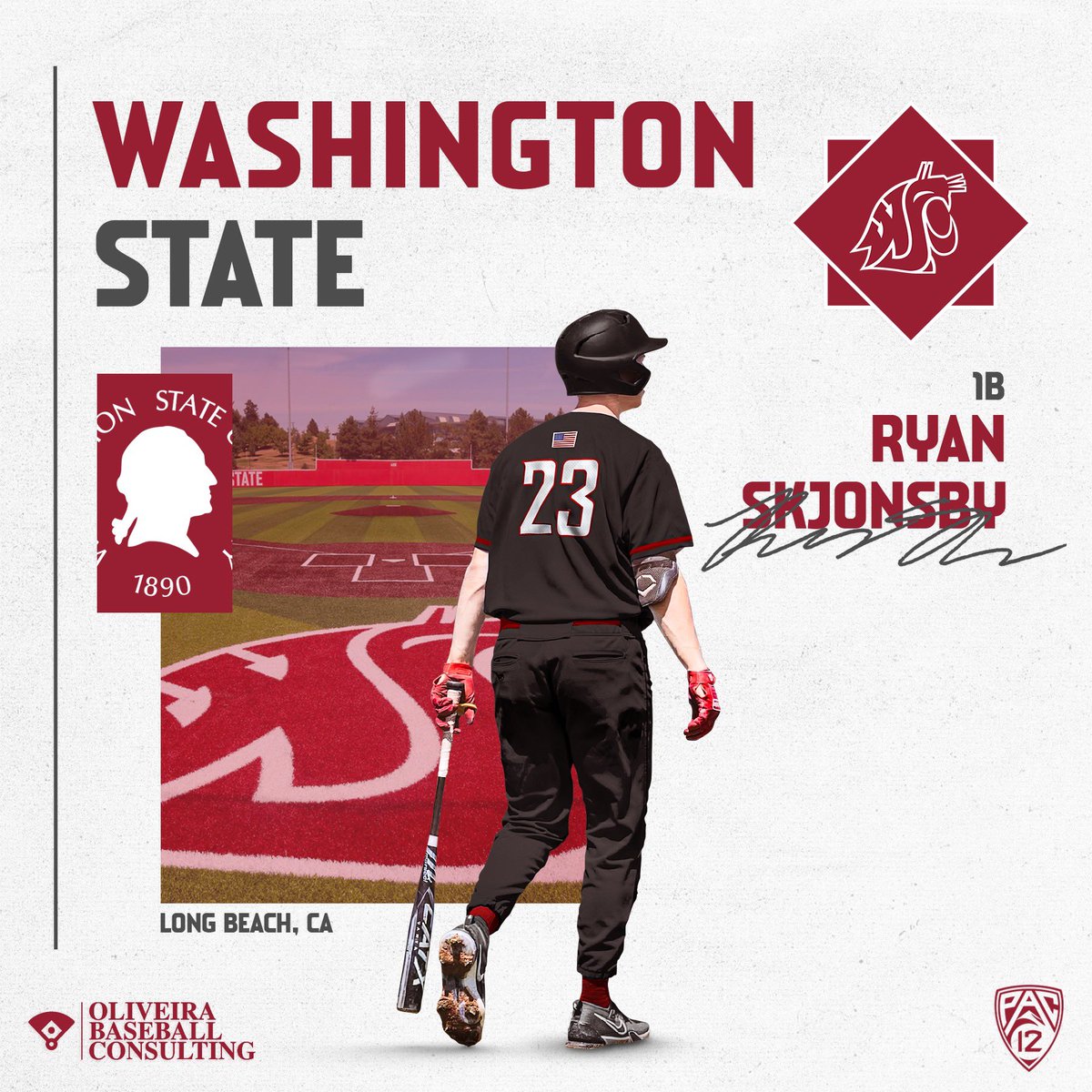 Congrats to Ryan Skjonsby on his commitment to Washington State University. The Cougars with a middle of the order bat heading to Pullman. Excited for the Skjonsby's! #Wazzu #GoCougs #Pac12 #Committed #OBC