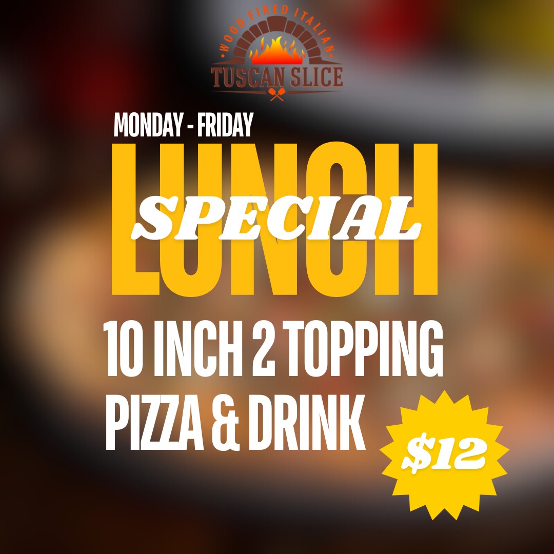 Join us for our Lunch Special this week! Monday - Friday! See you soon!
#tuscanslicetx #tuscanslicefoodie #italianfoodie #homestylepizza #pizzalover #wineanddine #waxahachietx #waxahachiecatering #catering #waxahachieitalian