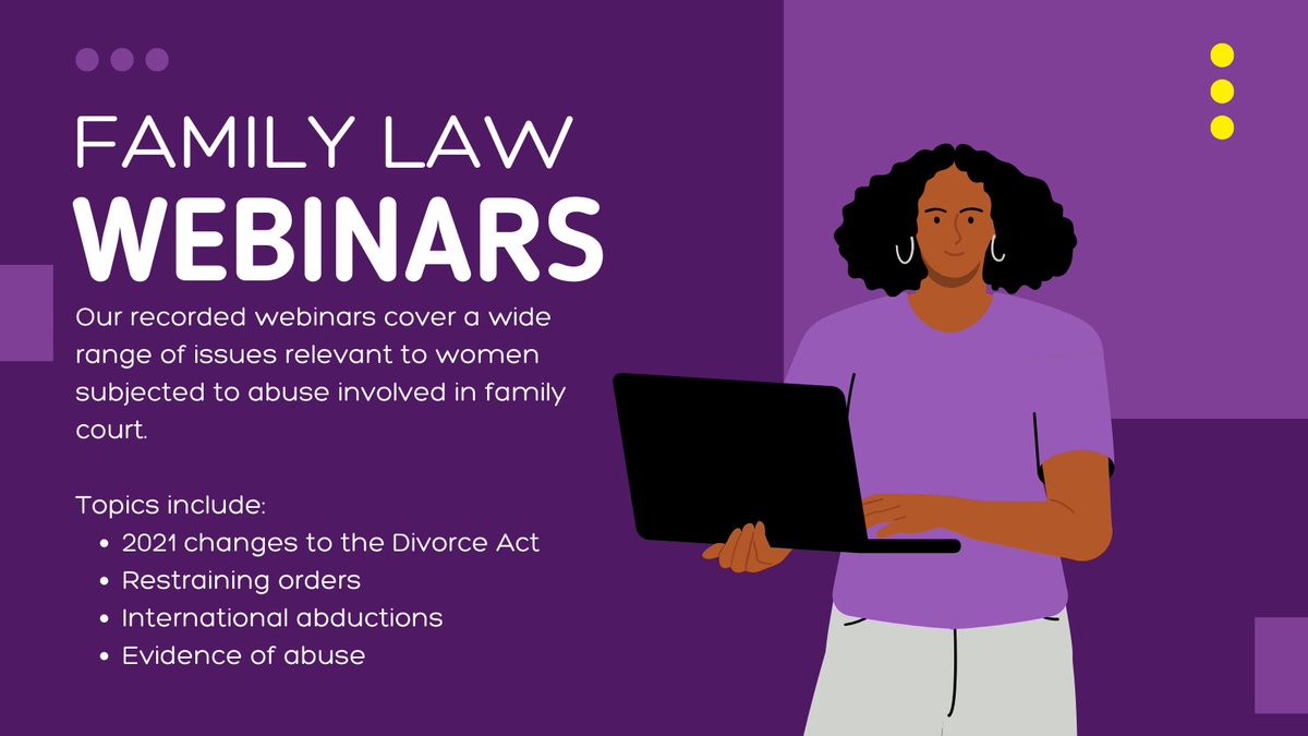 Our recorded webinars cover a number of issues relevant to women subjected to abuse involved in family court. Watch our webinars: ow.ly/5fak50Rz76l #Familycourt #FamilyLaw #GBV #Separation #Divorce
