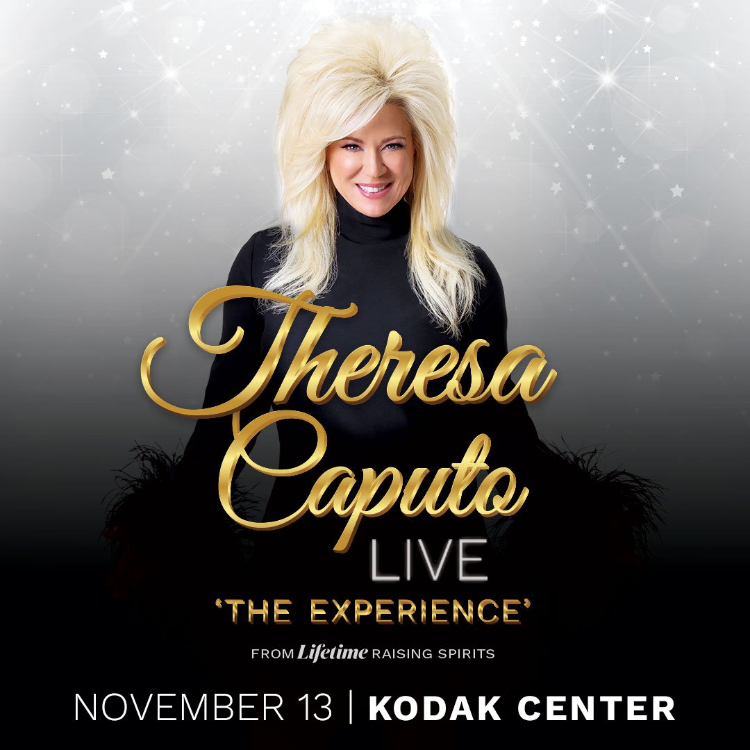 𝑱𝑼𝑺𝑻 𝑨𝑵𝑵𝑶𝑼𝑵𝑪𝑬𝑫! @Theresacaputo—known worldwide as the Long Island Medium, and star of the new Lifetime Series Raising Spirits—will appear live at #KodakCenter on November 13th! Tickets, VIP Photo Packages, and Kodak Center Lounge Passes go on sale Friday!