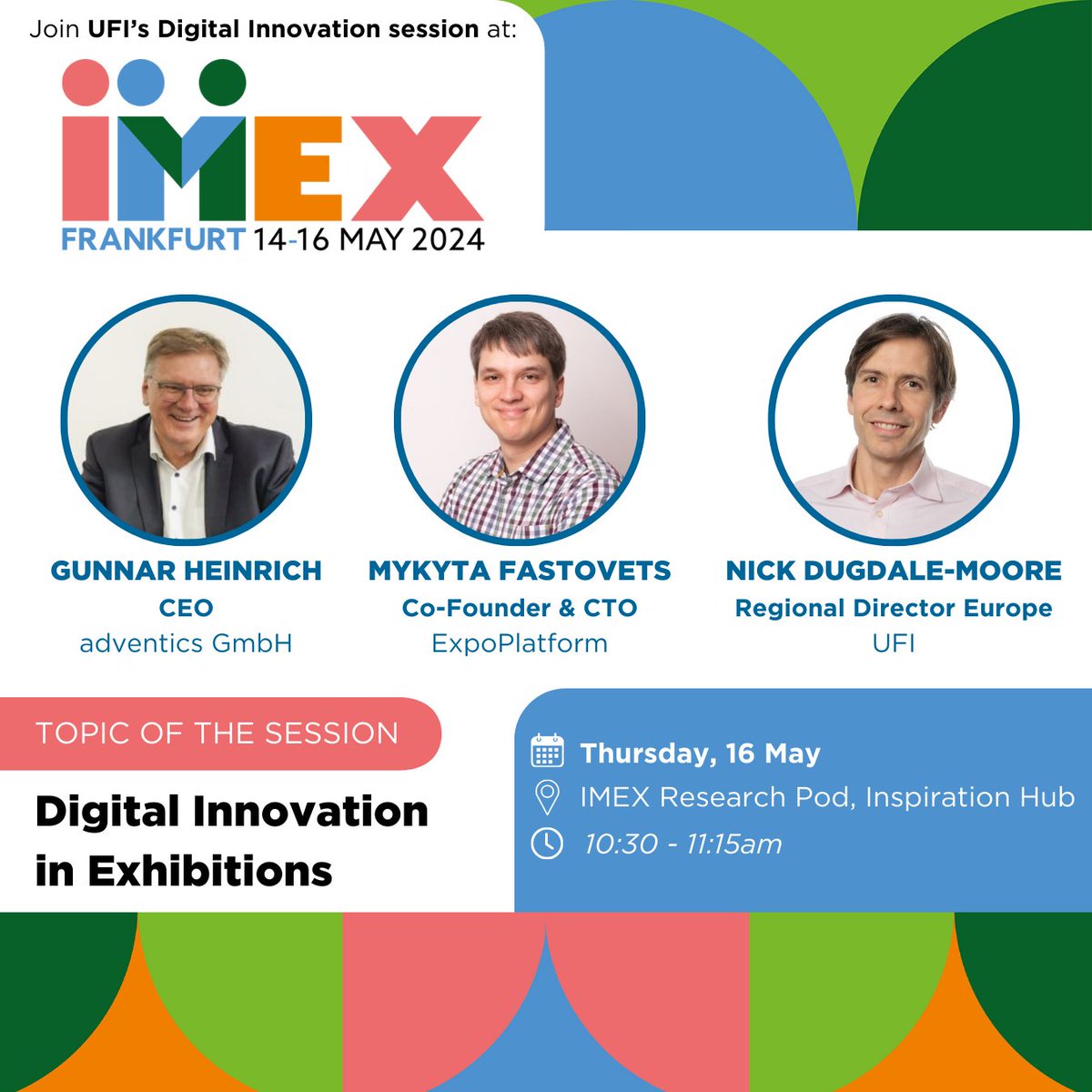 🤖🏆 Attending @IMEX_Group? Join UFI's Digital Innovation Working Group on 16 May for an exclusive session showcasing the four finalists for this year's award! 🔗 For more info, visit: brnw.ch/21wJJ7I #ufi #digitalinnovation #IMEX #IMEX24 #AI #eventprofs
