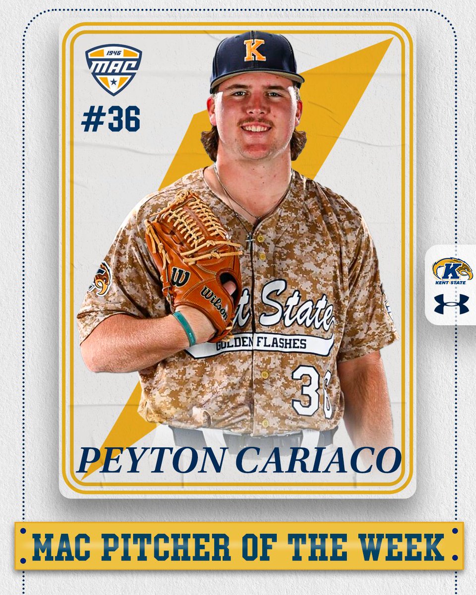 Congratulations to Peyton Cariaco for earning MAC Pitcher of the Week Honors!⚡️

The rubber-armed lefty earned a trio of saves and fueled the Flashes sweep over the rival Zips!

#BiteDown