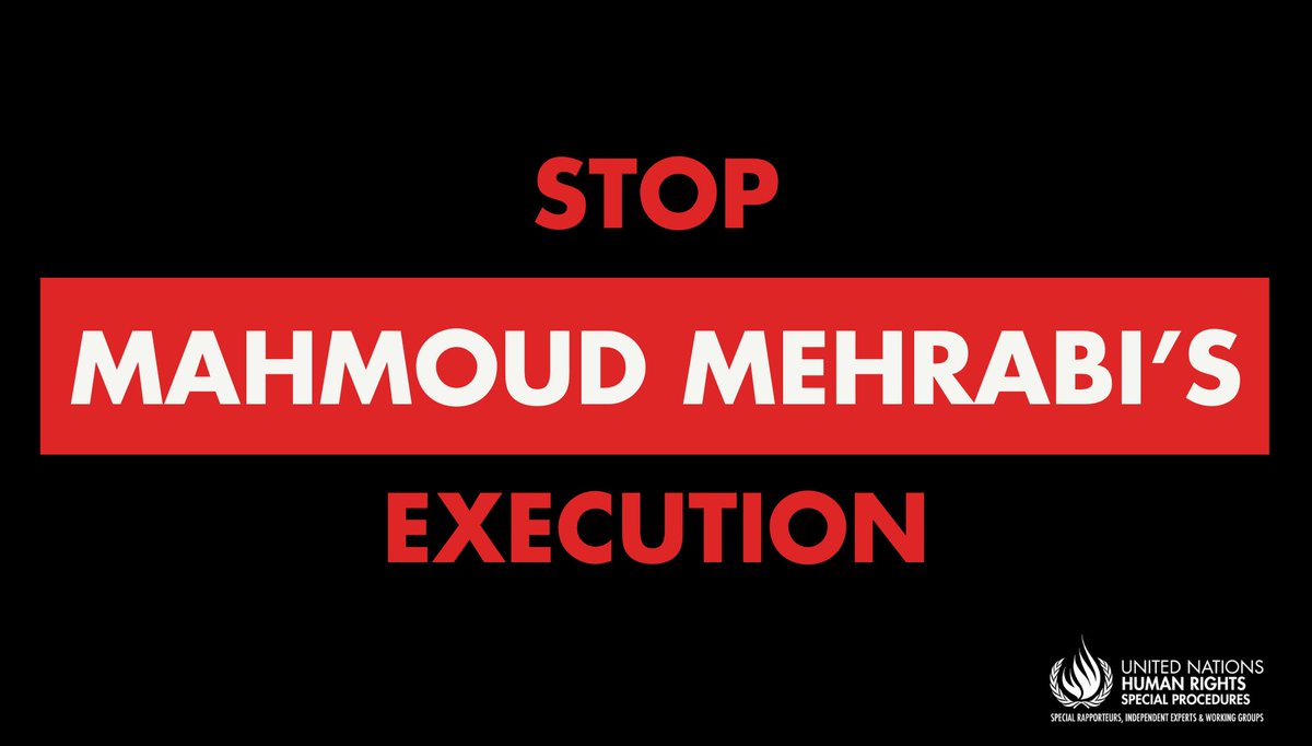 #Iran 🇮🇷: UN experts alarmed by death sentence imposed on peaceful activist Mahmoud Mehrabi, demand moratorium on death penalty: 'These punishments are completely inconsistent with international law and #HumanRights standards'. #EndDeathPenalty ohchr.org/en/press-relea…