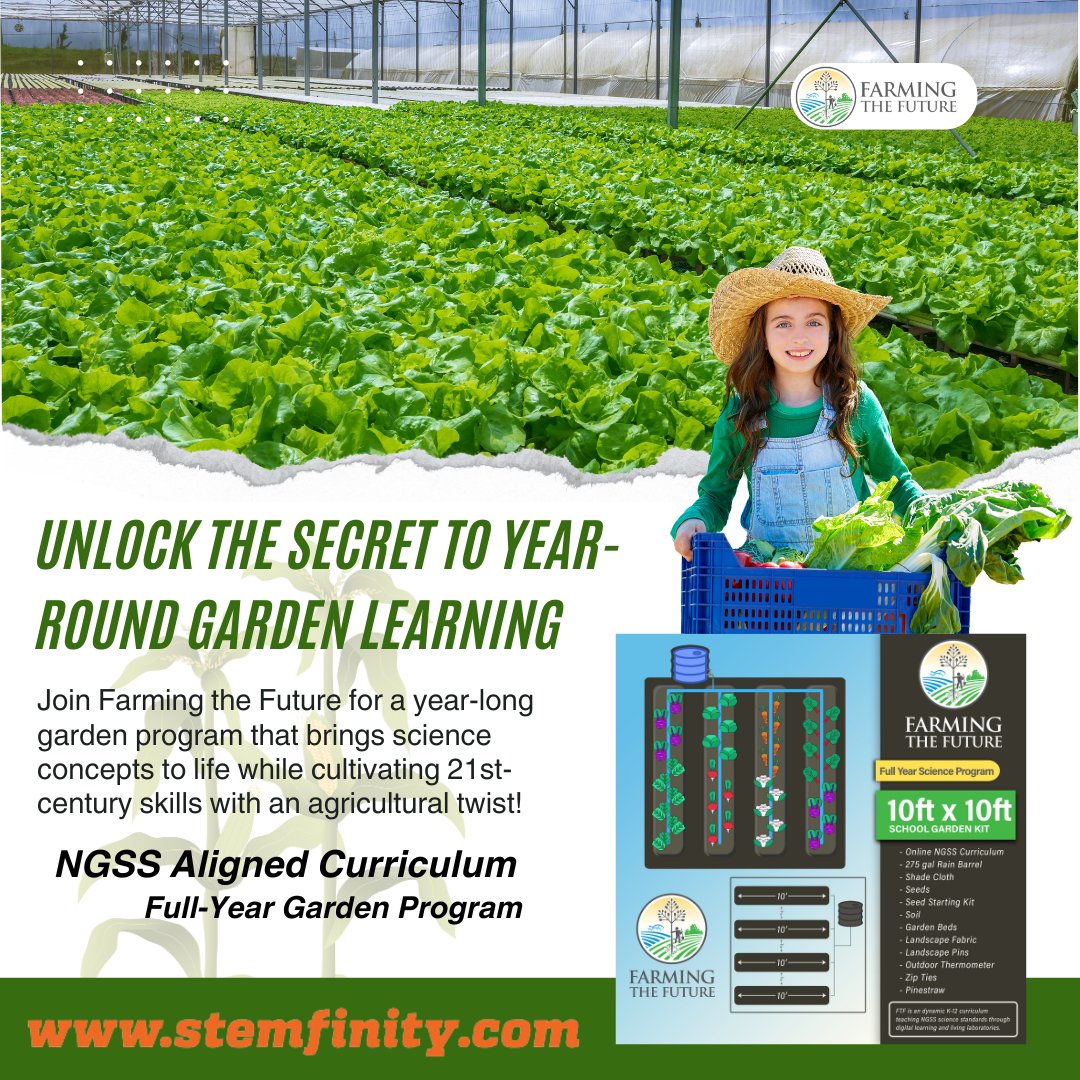 🌱✨ Dive into the ultimate hands-on learning adventure with Farming the Future's Full-Year Garden Program. 🥕🌽  

stemfinity.com/collections/fa…

#STEMeducation #GardenAdventures #HandsOnLearning #FarmingTheFuture