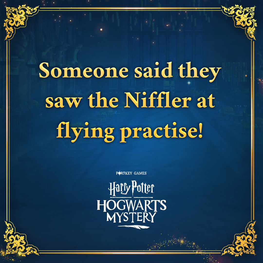 There's a Niffler on the loose at Hogwarts! Use the clue to find it in-game and earn a special reward! bit.ly/Play-HPHM