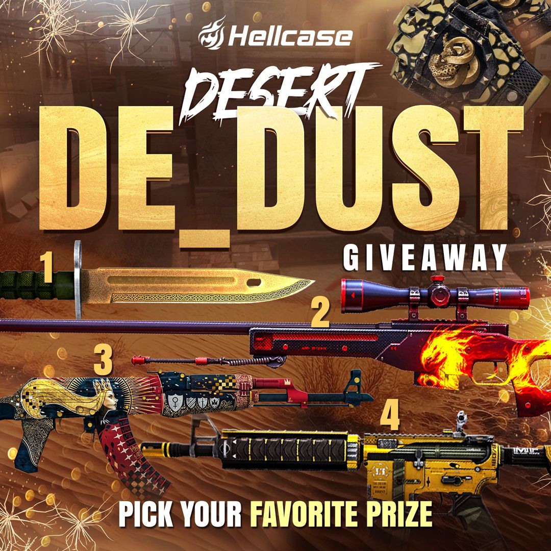 The Desert de_Dust Giveaway is still in progress, let’s see which skin off a $4,000+ prize pool gets more attention! Pick the one you like most and drop the number in the comments 👇

Don’t forget to make some more entries - gleam.io/TlrNA/desert-d… 

#cs2 #cs2skins #cs2giveaway