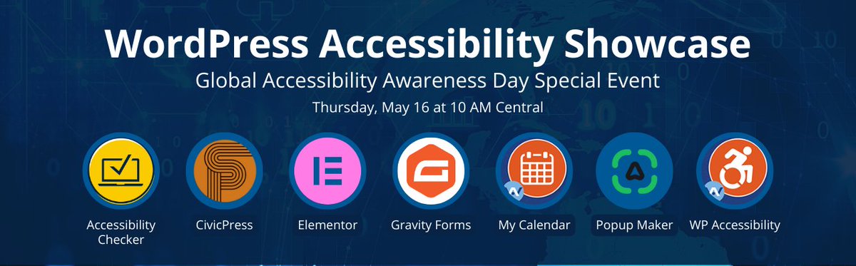 Don't miss the WordPress Accessibility Showcase, May 16, 10 AM CT. 🚀 Learn more about how WordPress plugins and theme developers are working to improve and promote accessibility in their products. Register today: gravityfor.ms/3WKLeB4 #WordPress #a11y #GAAD