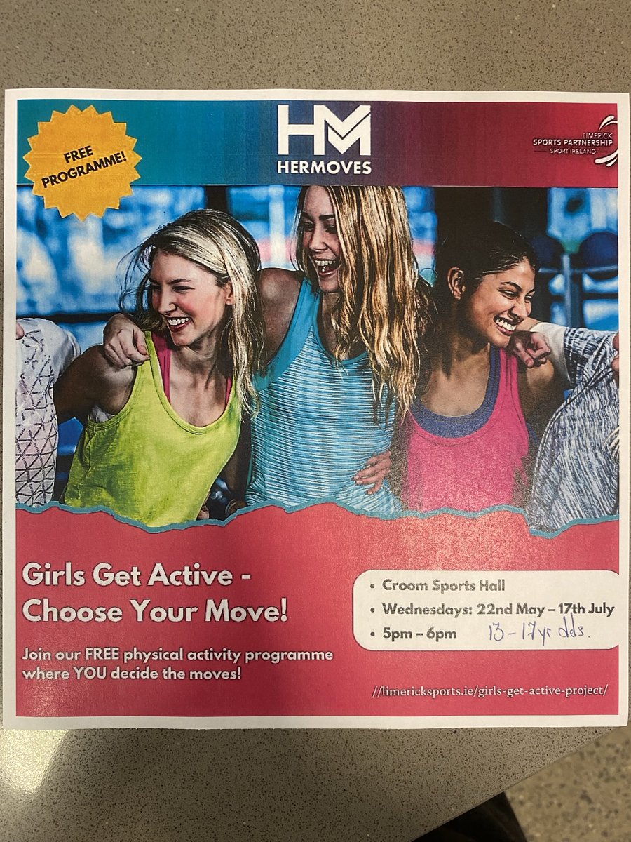 For 13-17 year olds starting May 22nd in Croom Get Active the programme sounds fantastic 😊Register limericksports.ie/event/girls-ge… ⁦@Limericksports⁩ ⁦@colaiste_family⁩ ⁦@ColaisteSport⁩ ⁦@CroomGAA⁩