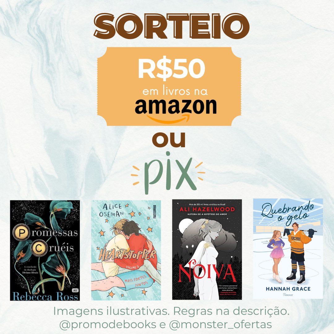 📚📚 Sorteio de Livros 📚📚

🏆 Prêmio:
✨ R$50 em livros da sua escolha OU R$50 no Pix!

↪️ Regras:
• Seguir @promodebooks e @monster_ofertas 
• Dar RT nesse tweet (sem citar) 

🗓️ Resultado: 20/05! Boa sorte! 🍀