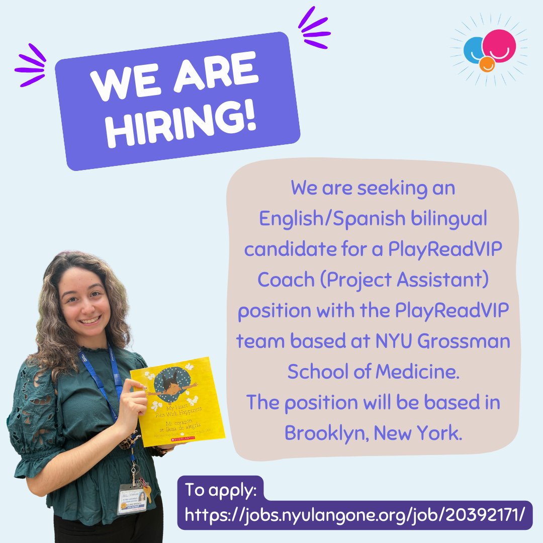 📣 PlayReadVIP is hiring! We are hiring for the role of PlayReadVIP Coach based in Brooklyn, NYC. 🌟 If you are interested apply here: jobs.nyulangone.org/job/20392171/