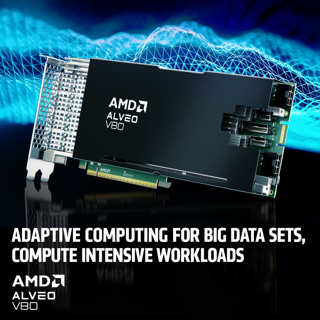 Accelerate your biggest data center workloads with the new AMD #Alveo V80 adaptable accelerator card, delivering more than double the logic density and memory bandwidth in the Alveo Portfolio for compute-intensive, memory-bound applications. Learn more: bit.ly/3Wwv5z8