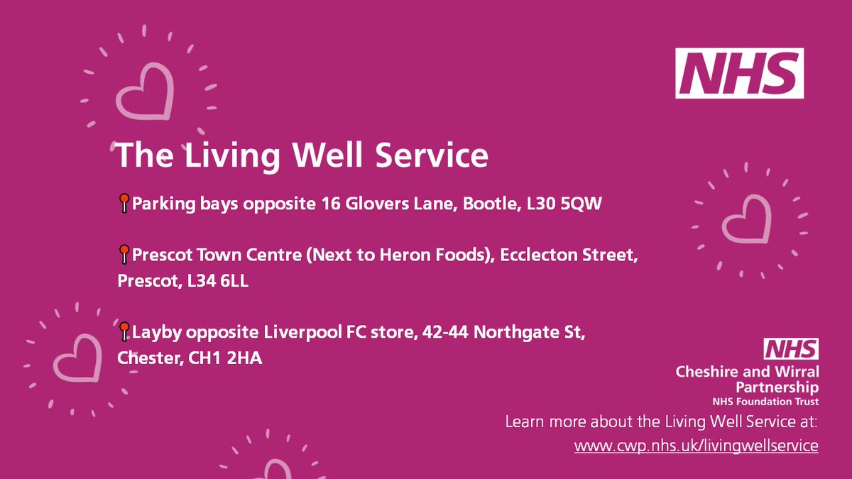 The Living Well Service is in Bootle, Prescot and Chester tomorrow (14th May) from 10:30 - 16:00, offering all routine UK immunisations including Covid-19. More dates/locations on our website: cheshireandmerseyside.nhs.uk/your-health/he…