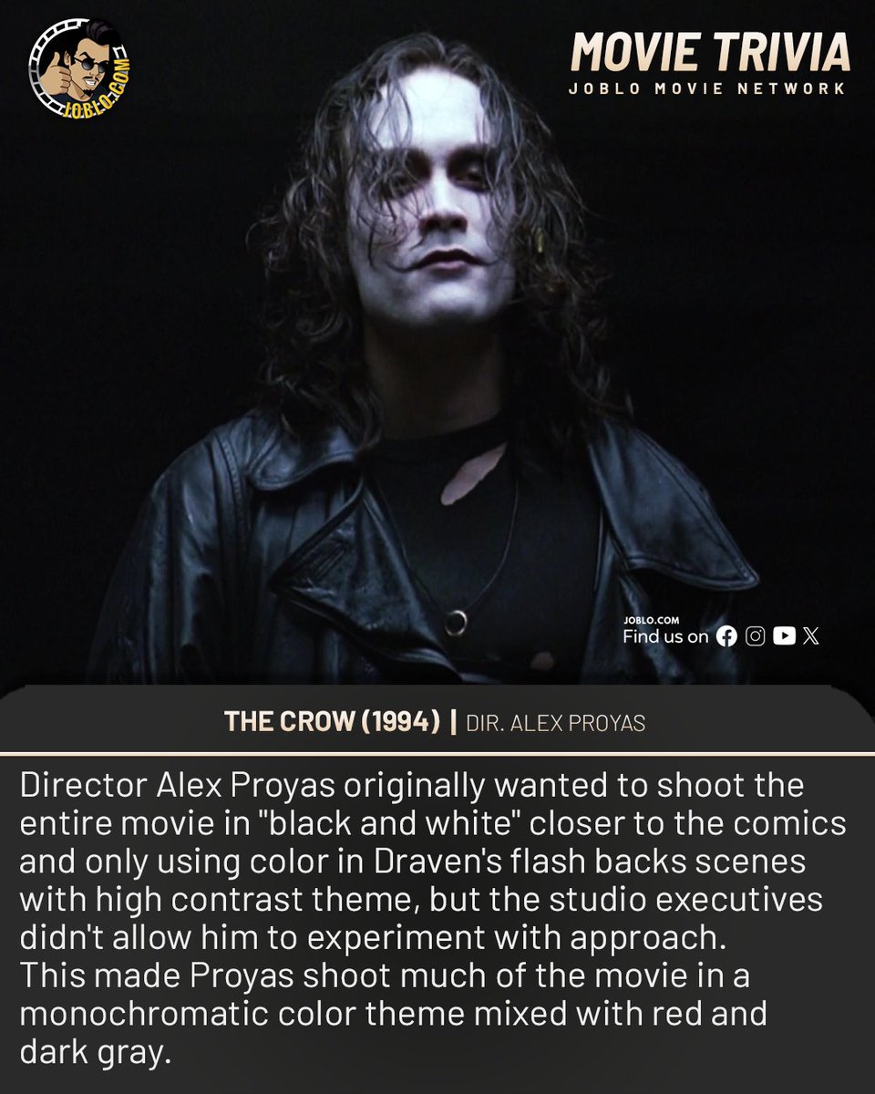 Movie trivia: The Crow (1994)

#JoBloMovies #JoBloMovieNetwork #TheCrow #AlexProyas