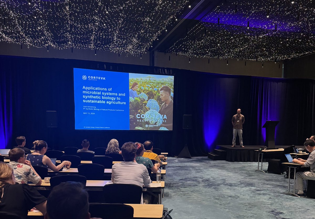 Kicking off our fourth & final day here at #SBNP24 is Josh Armstrong from @corteva with a talk on APPLICATIONS OF MICROBIAL SYSTEMS & SYNTHETIC BIOLOGY TO SUSTAINABLE AGRICULTURE