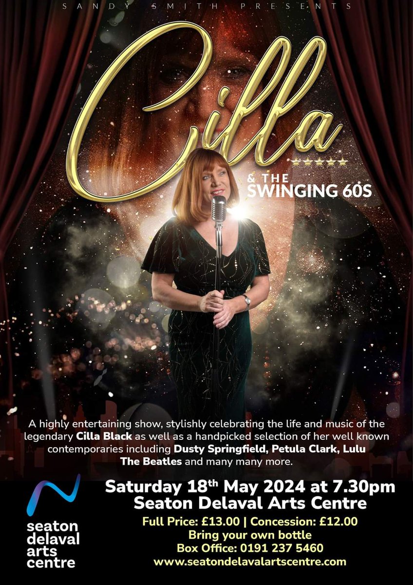 It's not long to go until we welcome back the spectacular Sandy Smith - Sandzentertainment for the fantastic Cilla & The Swinging 60’s show! 🎼. Saturday 18th May 2024 at 7.30pm Full Price: £13.00 | Conc: £12.00 | Theatre Seating Bring your own bottle ✅ seatondelavalartscentre.com/whats-on/cilla…