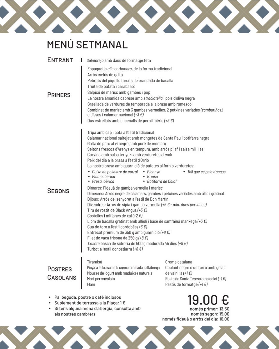 rtedonmartin's tweet photo. ☀️BON DILLUNS, FAMÍLIA☀️

Us convidem a descobrir el nostre #menú de la setmana per només 19 euros👏

📍 Plaça de la Vila, #SantaColomadeGramenet
☎️ Reserves: 933 855 561

#Barcelona #parrillada #restaurante #BBQ #paellas #menusemanal #menudiario #foodiesbcn #foodies #bcnfood https://t.co/3XtWQmZ3Ii