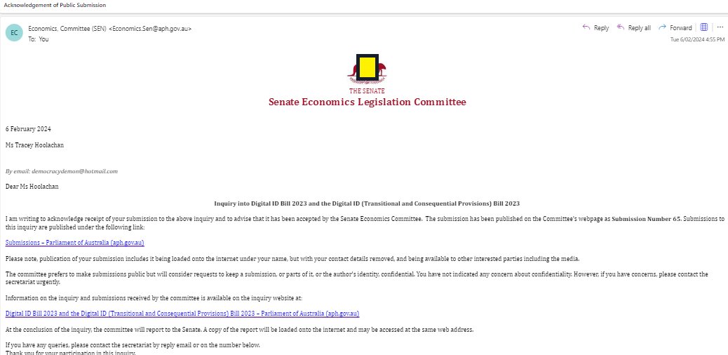 My #DigitalID submission was accepted to Senate No 65 & anyone that hates #WEF will love it.   aph.gov.au/Parliamentary_…