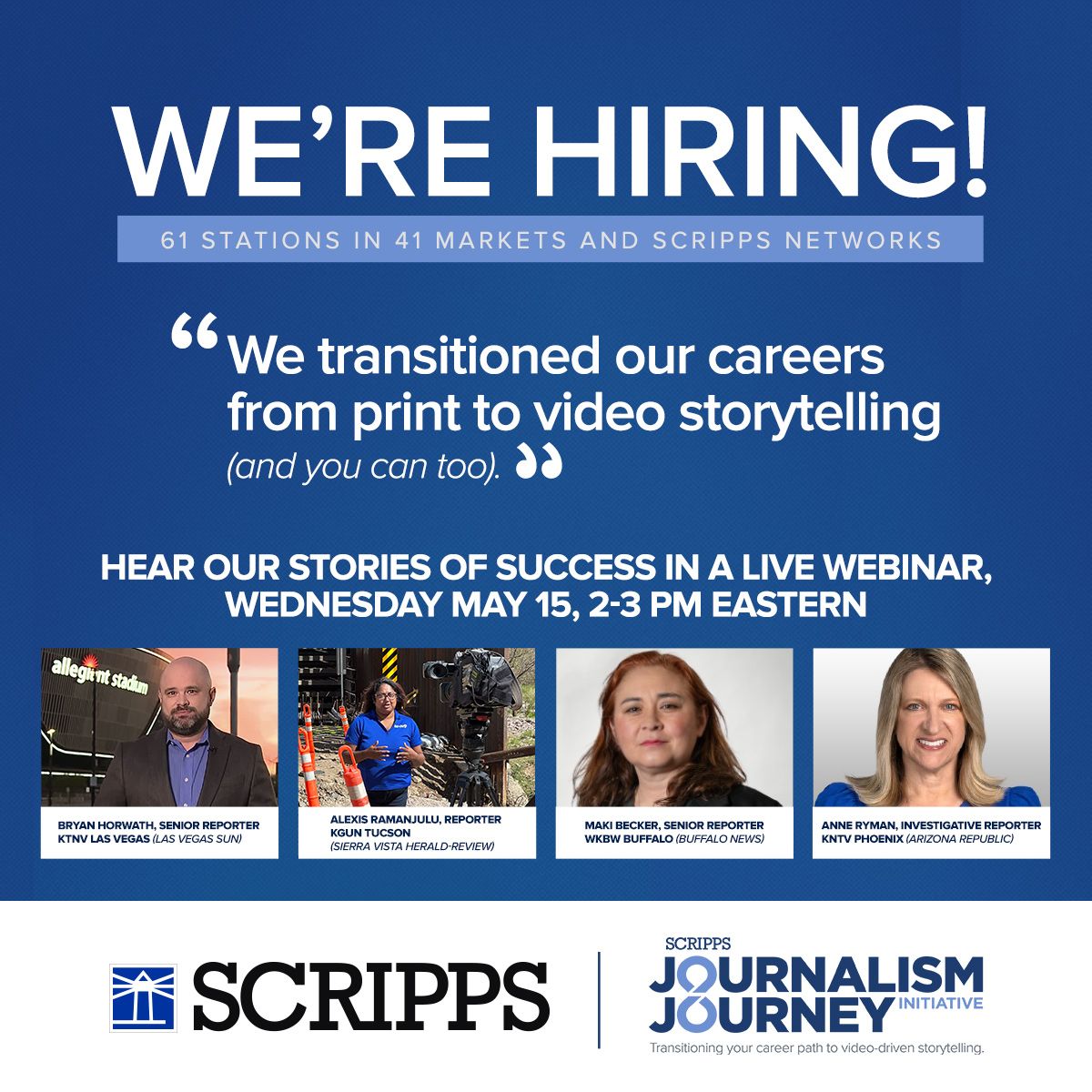 Journalists: learn more about how to transition your career from print to broadcast. 2⃣ days until the live webinar. Find information and how to register here: ewscripps.zoom.us/webinar/regist…
