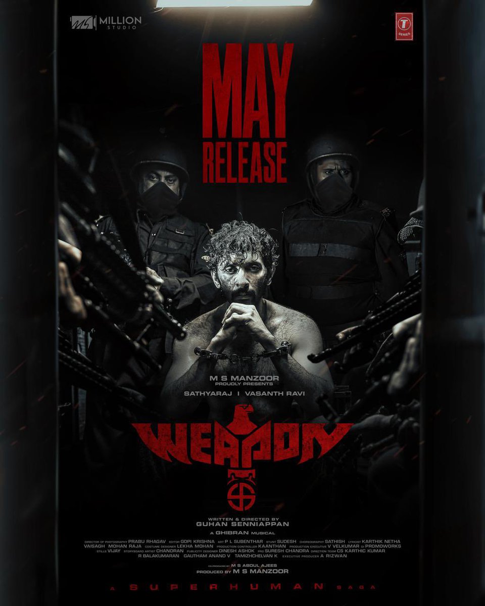 #WeaponMovie May Release In Theatres 

Direction : @GuhanSenniappan (Sawaari, Vella Raja)
Starring : #Sathyaraj, @iamvasanthravi 
Music : Ghibran