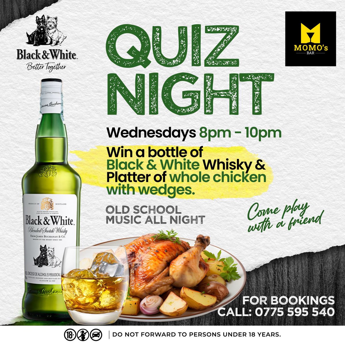 Join the Black & White Whisky Quiz Night! Wednesdays at Momo’s Bar for an evening of fun and trivia. Black & White Blended Whisky, renowned for its exceptional smoothness and mild flavor, awaits you. #BWBettertogether #NextRadioUg