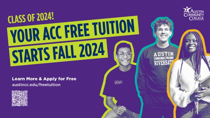 CLASS of 2024! Your ACC FREE Tuition Starts Fall 2024. Sign up for classes when fall class registration opens on May 17. Earn your FREE degree at ACC. 🙌Visit austincc.edu/freetuition to learn more.
