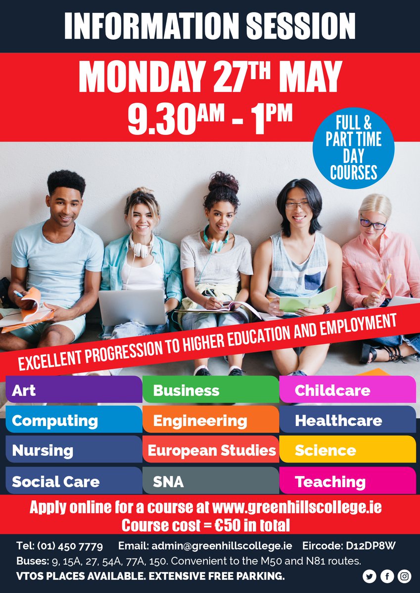 Our next Information Session is taking place in two week's time on Monday 27th May. Come along to find out more about the excellent links to employment and Higher Education that our 20+ QQI courses offer. #FurtherEducationandTraining #ddletb #ThisIsFET #teamddletb