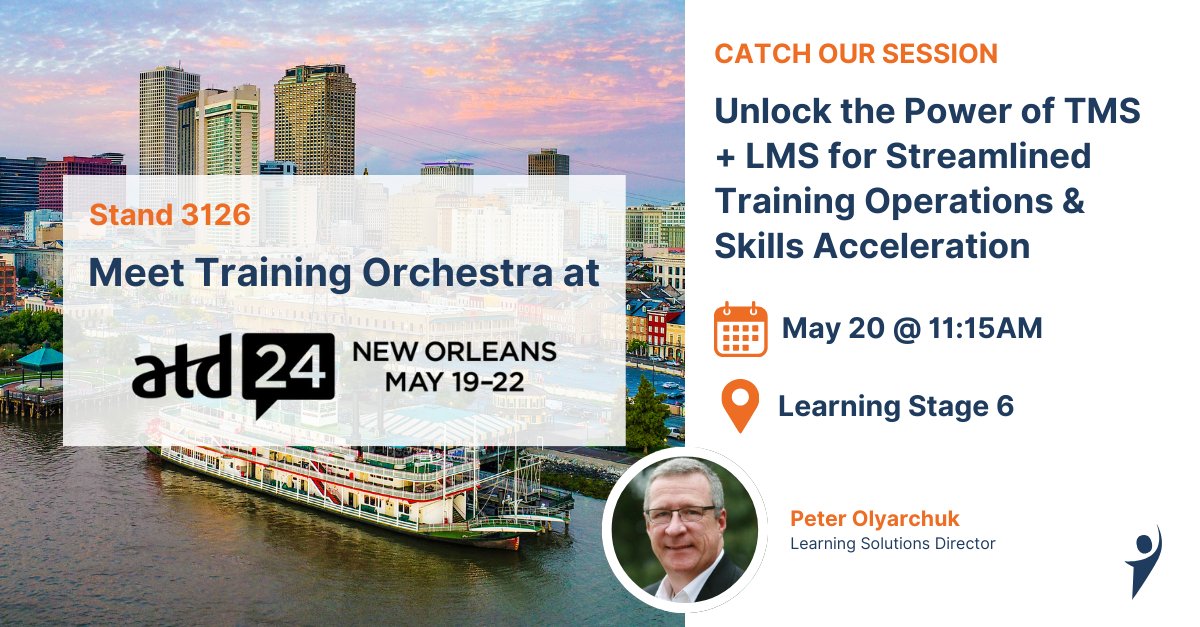Transform your training operations with Training Orchestra! We will be exhibiting at @atd on May 19-22 in New Orleans - booth 3126.

Make sure to catch our live session on May 20 at 11:15am at Learning Stage 6. 

#TrainingOperations #TrainingManagement #ILT #vILT #ATD24