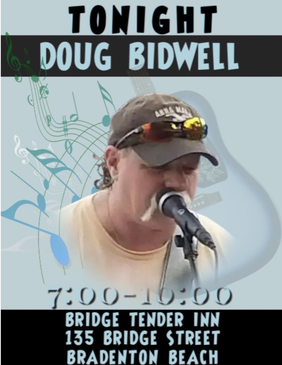 Doug will be with us Mondays, Wednesdays and Saturdays this month with a lot of terrific music lined up! #bridgetenderinn #bradentonbeach #annamariaisland #bestlivemusiconAMI #dougbidwell #meetmeatthetender