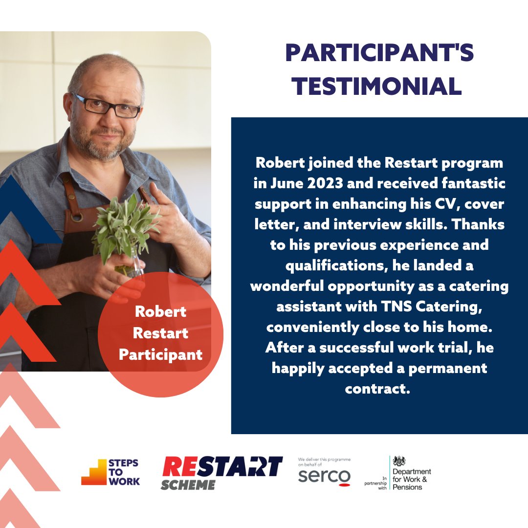 We understand that everyone's journey back into work is unique. That's why our approach is personalised to meet the needs of each individual. To find out how to become part of the Restart Scheme visit: stepstowork.co.uk/restart-scheme/