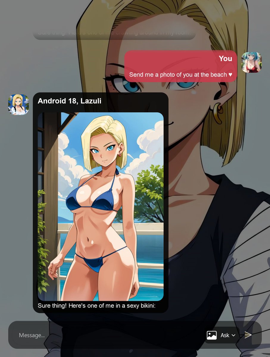 Android18 sending a nice pic from the beach ♥ The AI chat of her is on kuro-ai.com/tavern/?wpam_i…