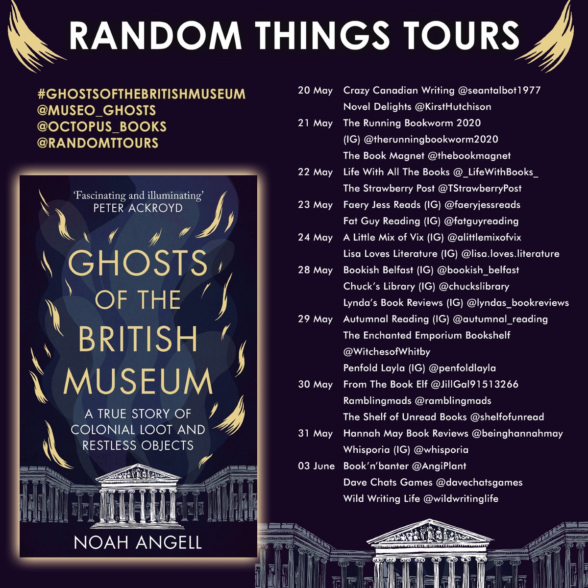 Thrilled to organise this #RandomThingsTours Blog Tour for #GhostsoftheBritishMuseum by @museo_ghosts with @Octopus_Books Begins 20 May @ramblingmads @shelfofunread @AngiPlant @wildwritinglife