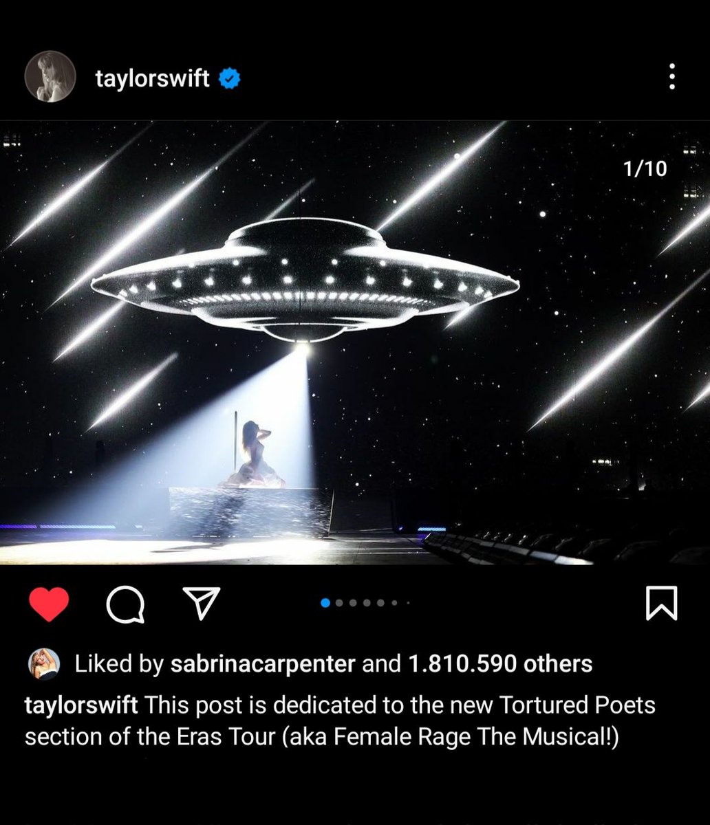 Sabrina Carpenter liked Taylor Swift's IG
post about 'TTPD' set at The Eras Tour
#followers #likes #1989TaylorsVersion