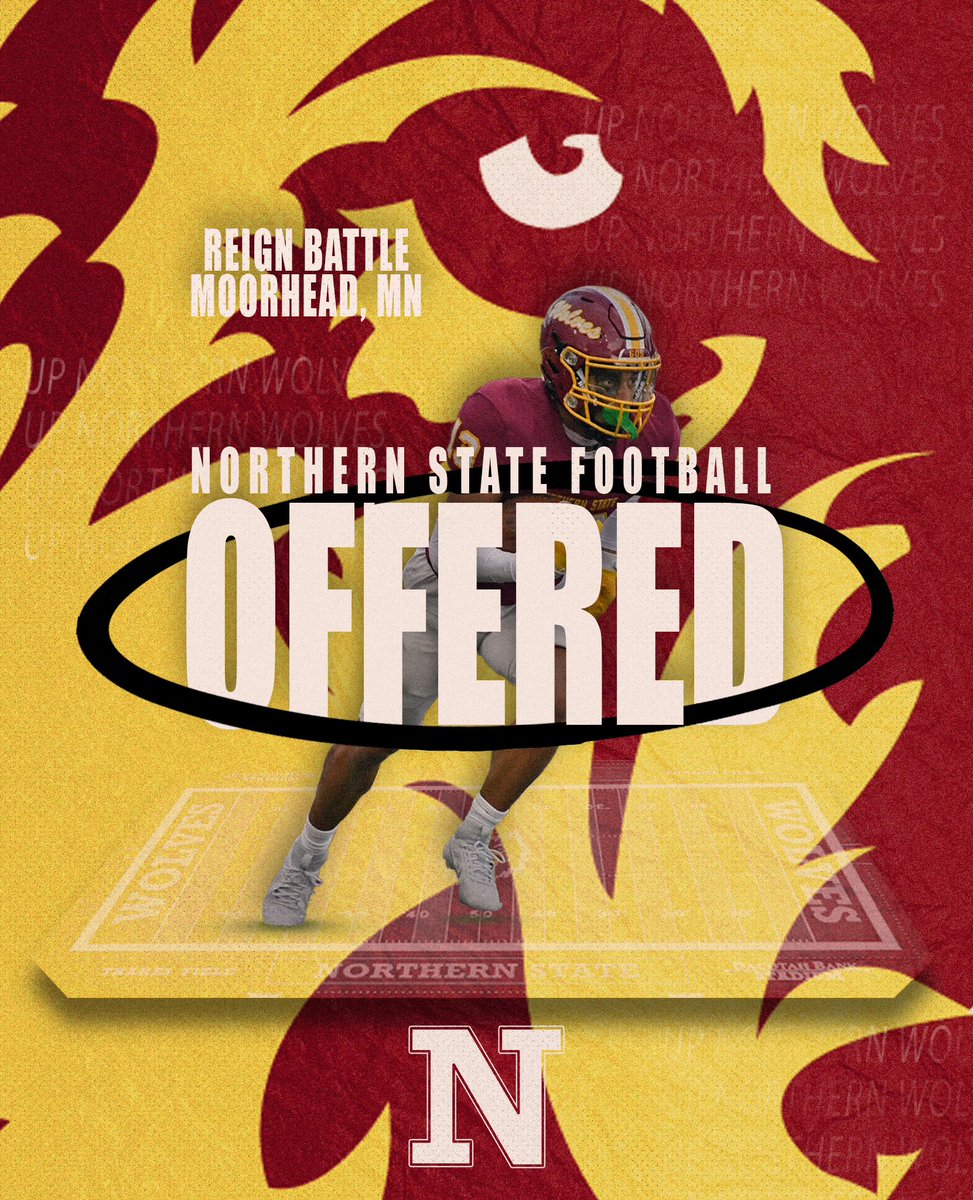 Reign Battle (@reignbattle5) on Twitter photo After a great camp <a href="/NSUWolves_FB/">Northern State Football🐺 🏈</a> and call with @CoachRoyNSU I’m blessed to have received my first offer 🔴🟡
<a href="/NSUCoachSchmidt/">Mike Schmidt</a> @CoachHeinNSU
<a href="/MHDspudFootball/">MoorheadSpudFootball</a> <a href="/PrepRedzoneMN/">Prep Redzone Minnesota</a>
<a href="/OJW_Scouting/">PrepRedzone Oliver</a> After a great camp <a href="/NSUWolves_FB/">Northern State Football🐺 🏈</a> and call with @CoachRoyNSU I’m blessed to have received my first offer 🔴🟡
<a href="/NSUCoachSchmidt/">Mike Schmidt</a> @CoachHeinNSU
<a href="/MHDspudFootball/">MoorheadSpudFootball</a> <a href="/PrepRedzoneMN/">Prep Redzone Minnesota</a>
<a href="/OJW_Scouting/">PrepRedzone Oliver</a>