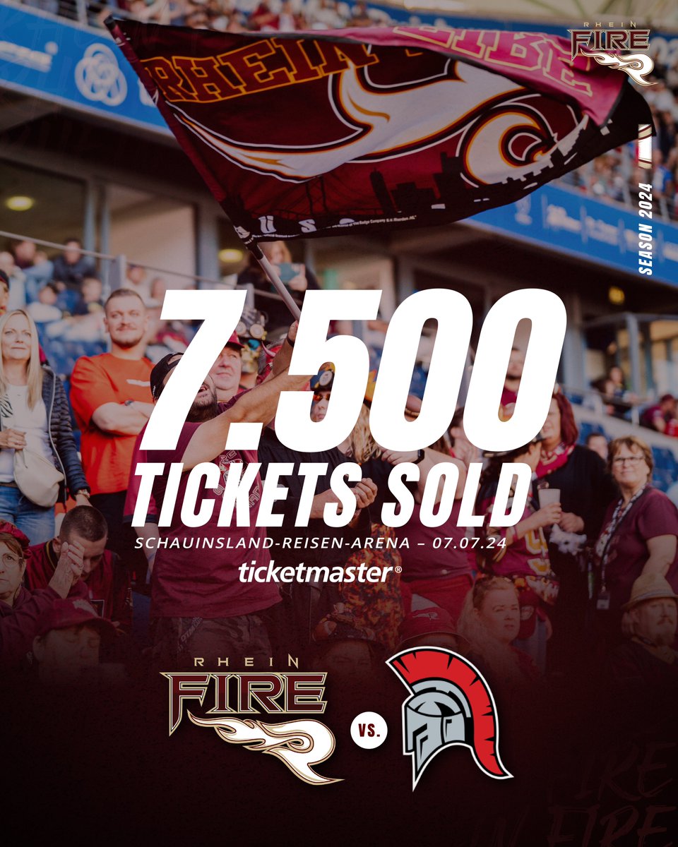 7.500 tickets are already sold. 👀 Join us on 07.07.24 at the @schauinslandreisenarena against the @centurionscologne 🔥 Tickets are available in our bio. 🎟️ Link: rheinfire-tickets.com/single-game-ti…