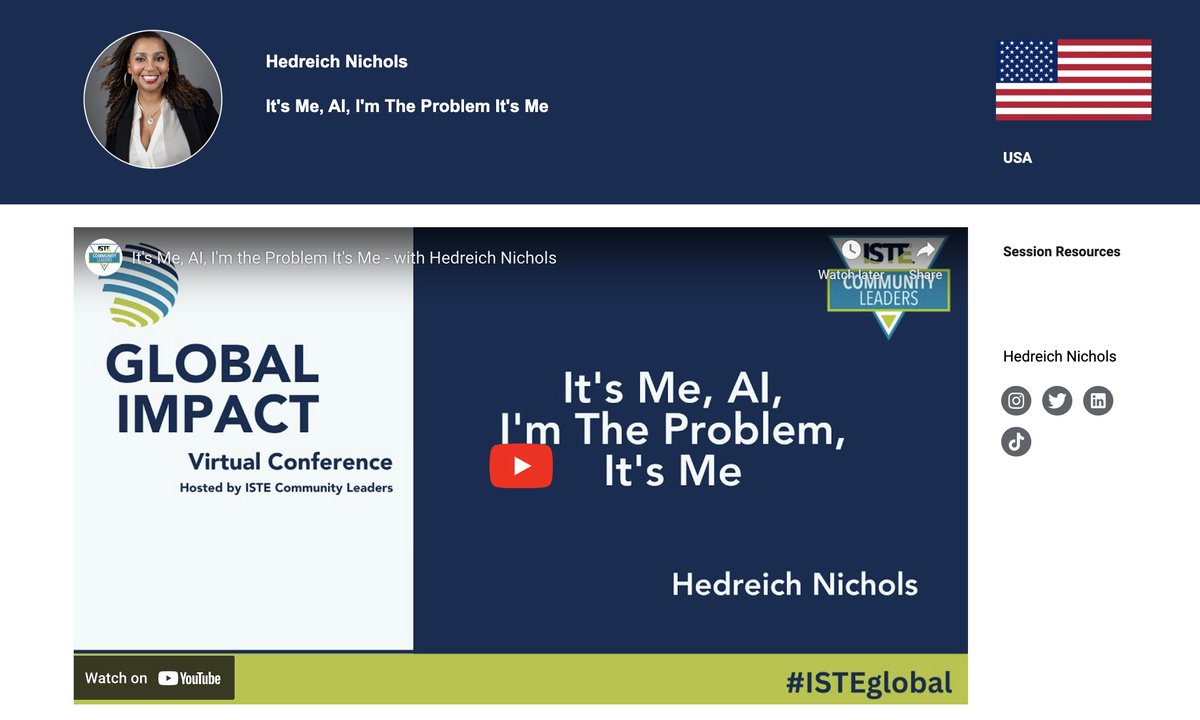We love @Hedreich - and we can't wait to hear all about how #AI can be both a problem and a solution, including increasing #rigor: bit.ly/ISTEglobal13 🤖 All sessions #globalimpact: bit.ly/Global-Impact-… 🫶Will we see you at #ISTELive? Say hi now!🫶