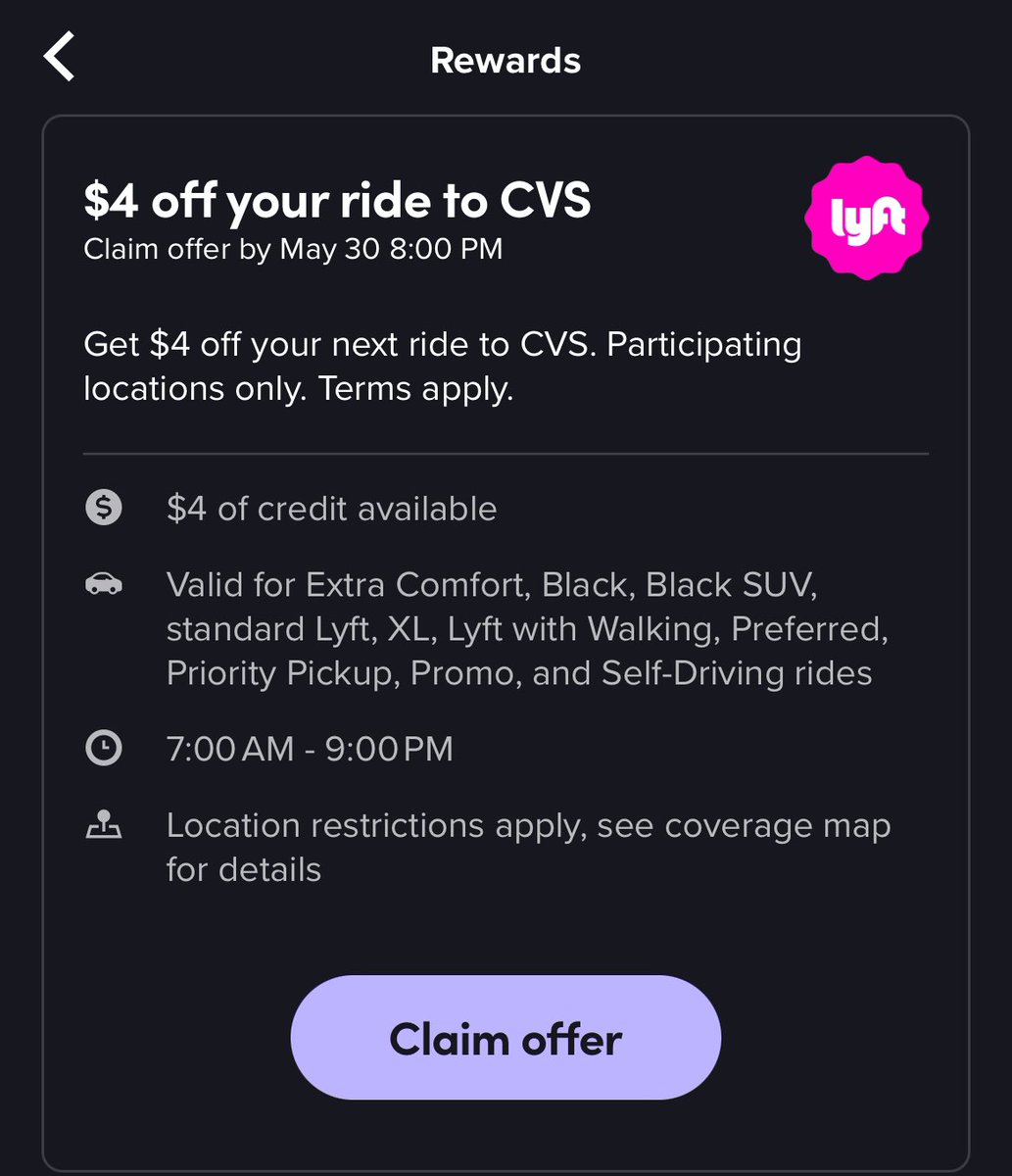 Saw this alert when I opened by Lyft app this weekend. 🚗 Could ride-share discounts to pharmacies help to improve equitable access to 💊? More on how Lyft x CVS were hoping to address this issue with Covid vaccines: lyft.com/blog/posts/lyf… #Pharmacoequity #HealthEquity