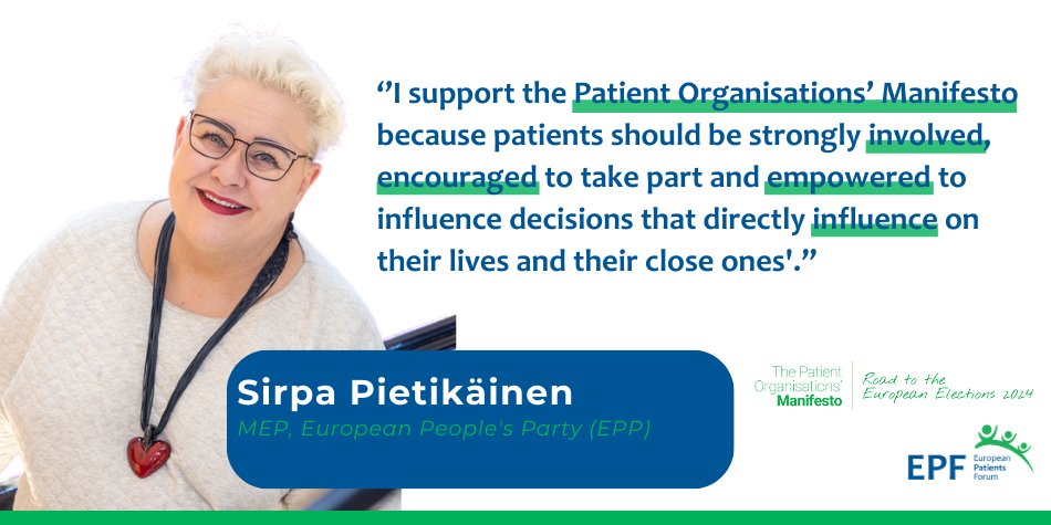 We agree with @spietikainen, MEP: fair healthcare systems need patient organisations For these #EuropeanElections, join us as we work to raise the patients’ voice and #Vote4Patients! 📝 Sign our petition: bit.ly/3uyqDo4 📖 Read our Manifesto: bit.ly/3HHUm0U