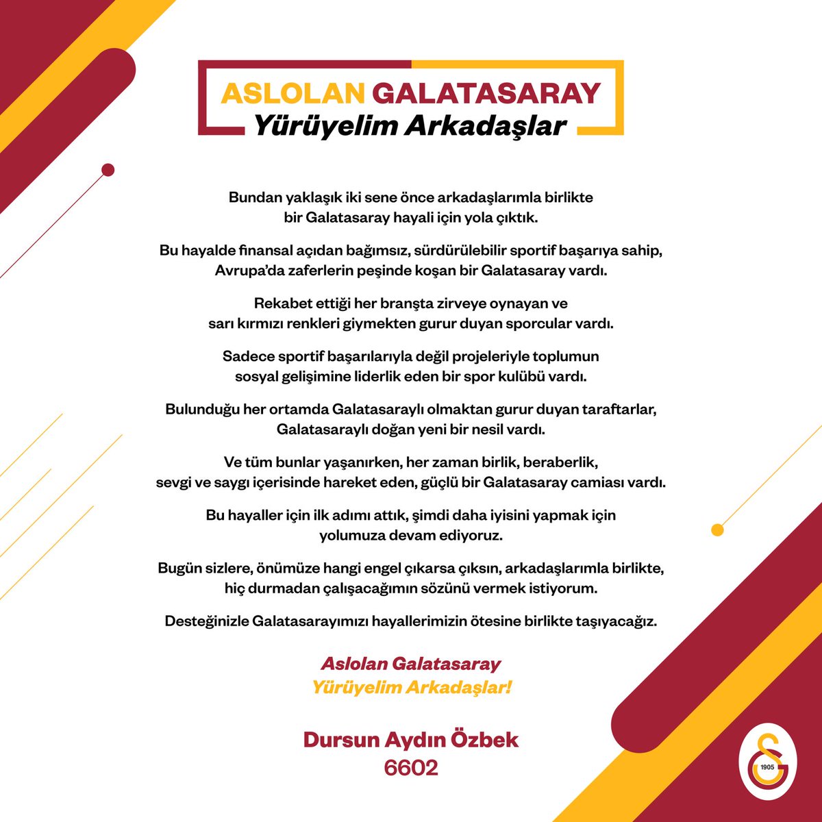 Aslolan Galatasaray Yürüyelim Arkadaşlar! #AslolanGS #YürüyelimArkadaşlar