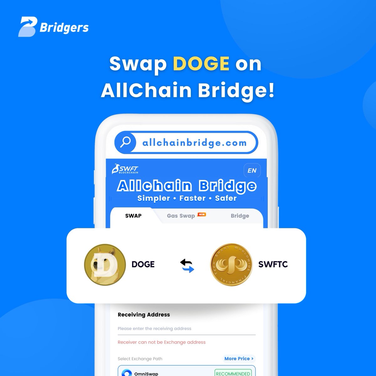 In the past 24 hours, $DOGE has experienced a 5.58% price increase! 🚀 Swap $DOGE with over 400 #crypto on SWFT AllChain Bridge and enjoy faster transaction speeds, low fees, and a user-friendly interface! 💪 🔗 allchainbridge.com