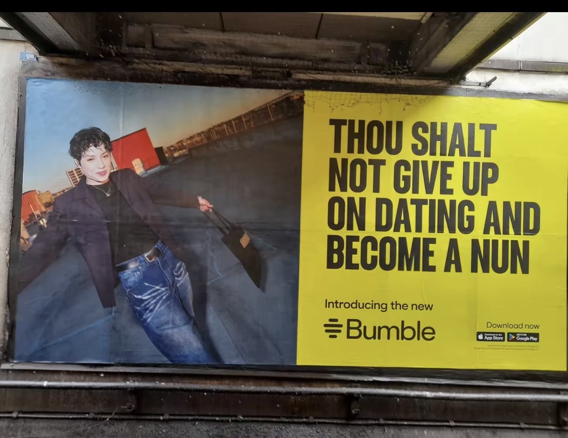 KCtheeOG's tweet photo. Okay hear me out, I think this #BumbleFumble is orchestrated.
And I have 2 theories!
1: women are using the app LESS so these obviously-offensive ads were put out to drive folks off the app, lower its worth, stakeholders pull out, it dies quietly.
2: some dumb man @ the top https://t.co/dVDeOo5IxD
