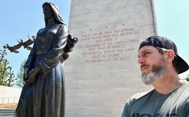 In the lead-up to Memorial Day, our own Heath Hansen is touring the war cemeteries of Europe. Here he is at Margraten military cemetery, in Netherlands. This monument reminds us that the greatest of all sepulchers is "a home in the minds of men." Thank you, Heath, for sending.